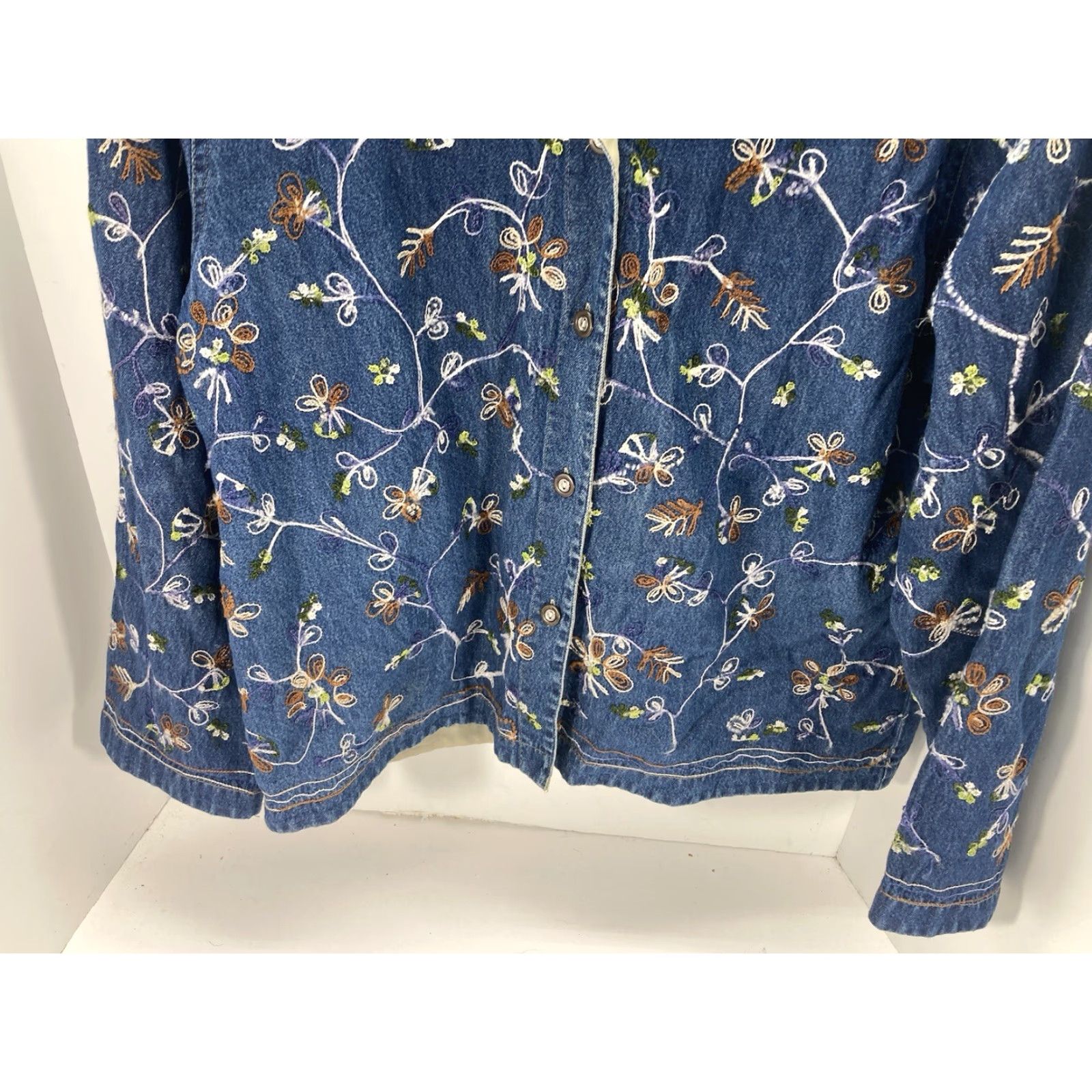 Denime VINTAGE Jane Ashley Denim Shirt Jacket Women Medium Blue Embroidered Long Sleeve Shirt Mens Womens Boys Girls Size M / US 6-8 / IT 42-44 - 3 Thumbnail