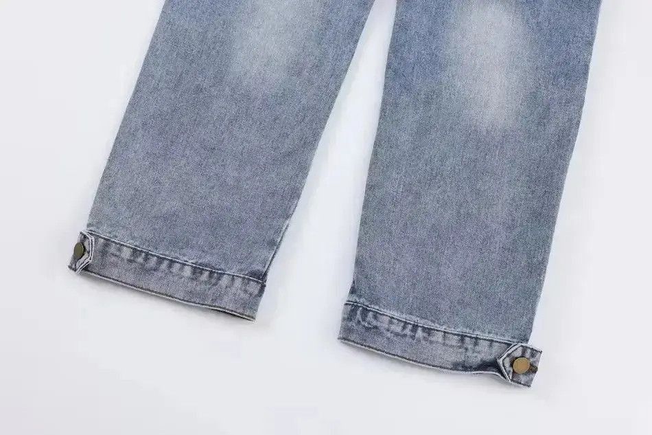 Japanese Brand Blue Baggy Stacked Ankle Zip Denim Jeans Size US 32 / EU 48 - 5 Thumbnail