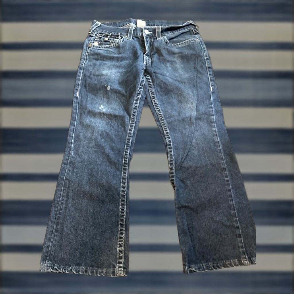 True Religion True Religion Jeans Womens Joey Twisted Flare Mid Rise 5-Pocket Denim USA Size 33 Blue Dark Wash 100% Cotton Logo Embroidered Zipper Button N/A Size 24" / US 00 / IT 34 - 1 Thumbnail