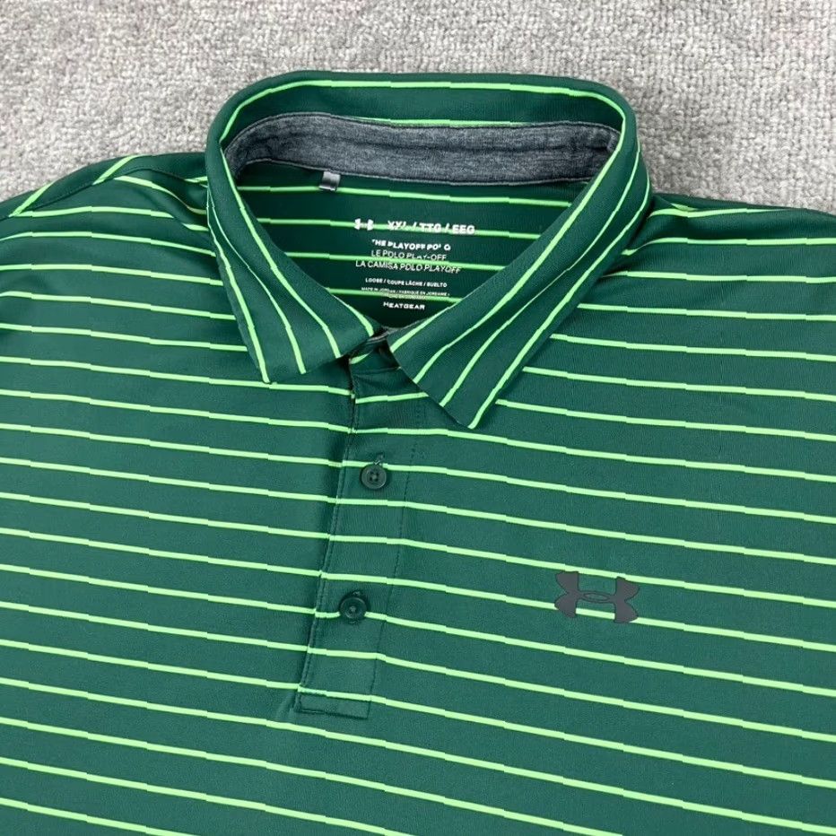 Under Armour Under Armour Polo Shirt 2XL Green Striped Neon Performance Golf Sports Mens Size US XXL / EU 58 / 5 - 2 Thumbnail