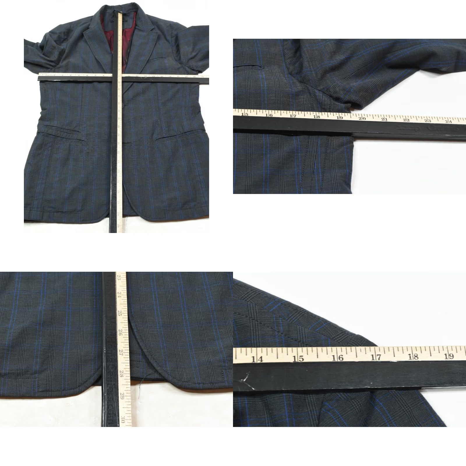 John Varvatos VINTAGE John Varvatos USA Luxe Blazer Mens 38 Gray Blue Plaid Two-Button Slim Fit Size 38R - 9 Thumbnail
