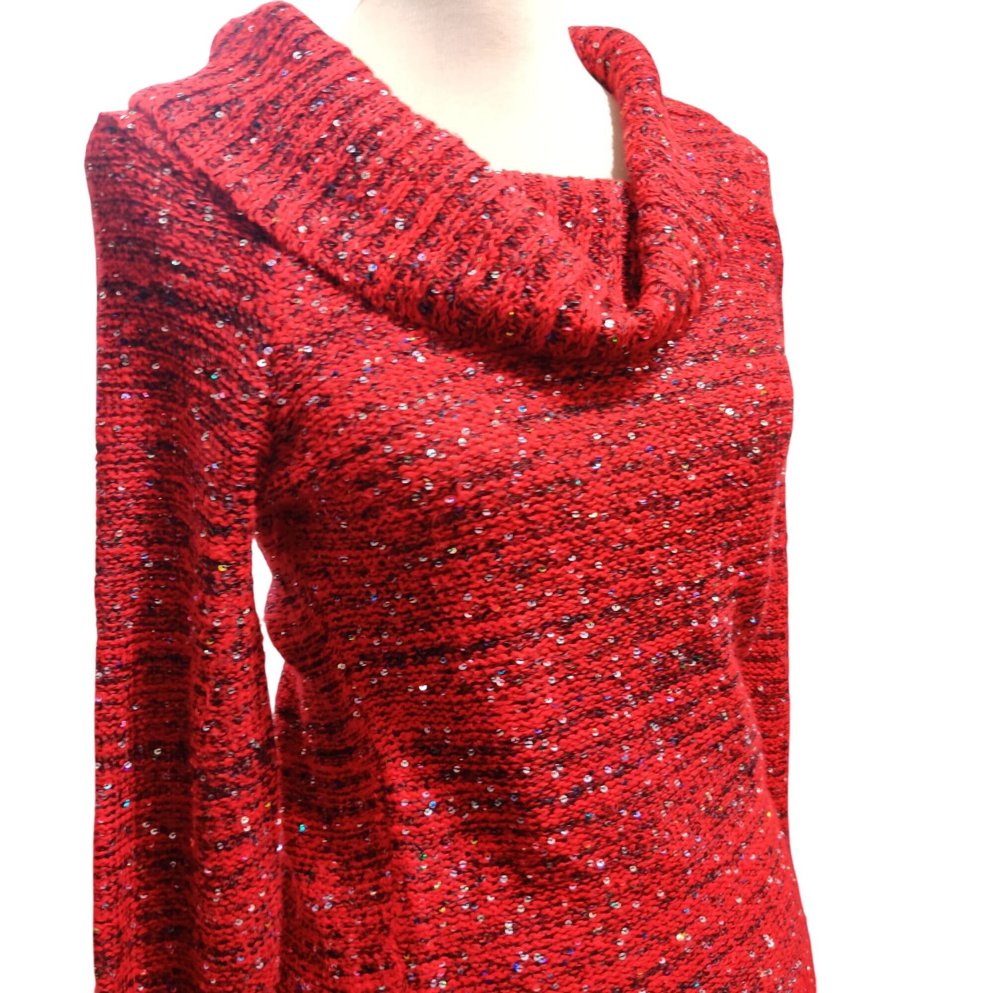 Other No Boundaries M Red Sequin Cowl Neck Sweater Shimmer Knit Of Size M / US 6-8 / IT 42-44 - 2 Thumbnail