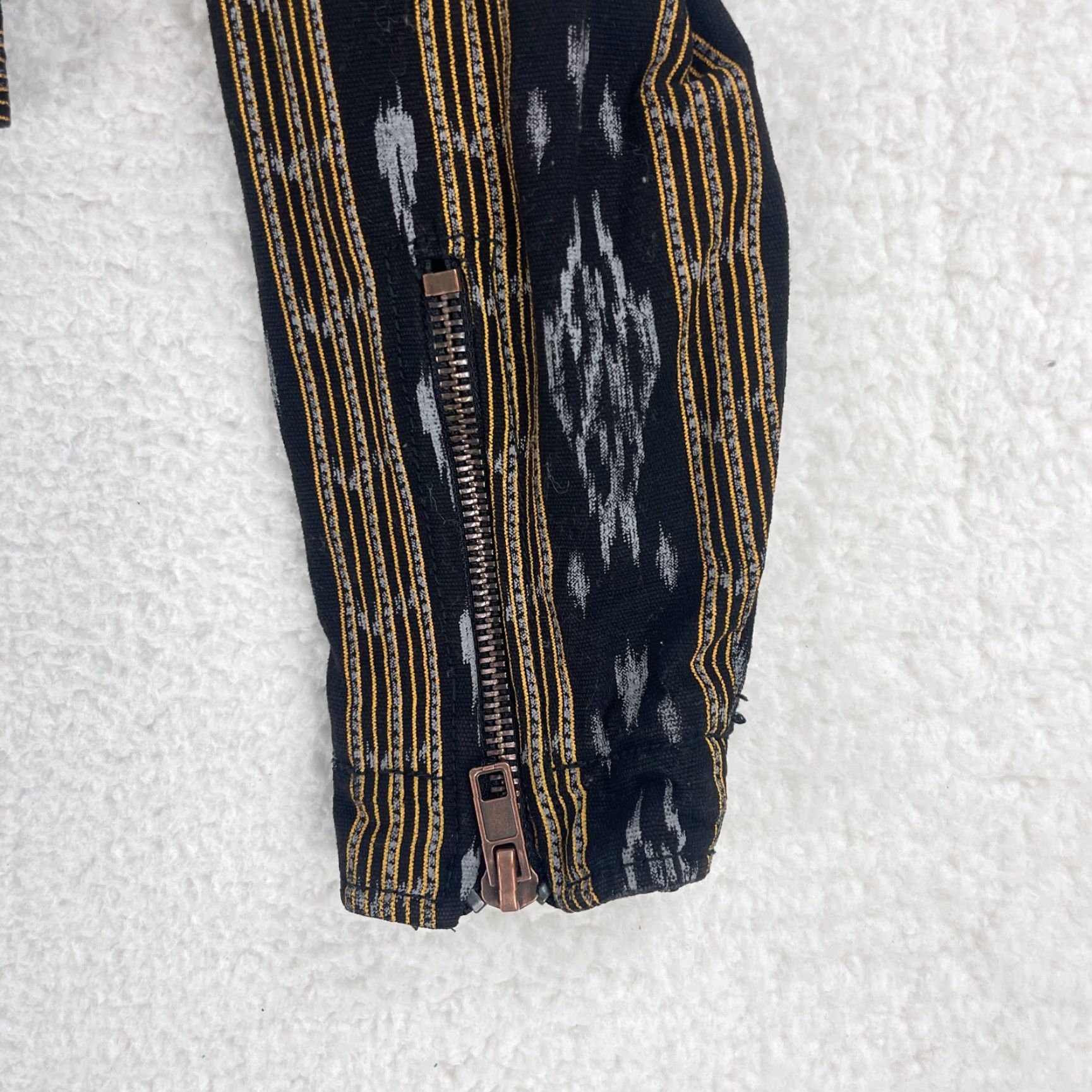Urban Outfitters Urban Outfitters Moto Jacket Womens M Ikat Stripe Black Yellow Long Sleeve Jacket Size M / US 6-8 / IT 42-44 - 7 Thumbnail