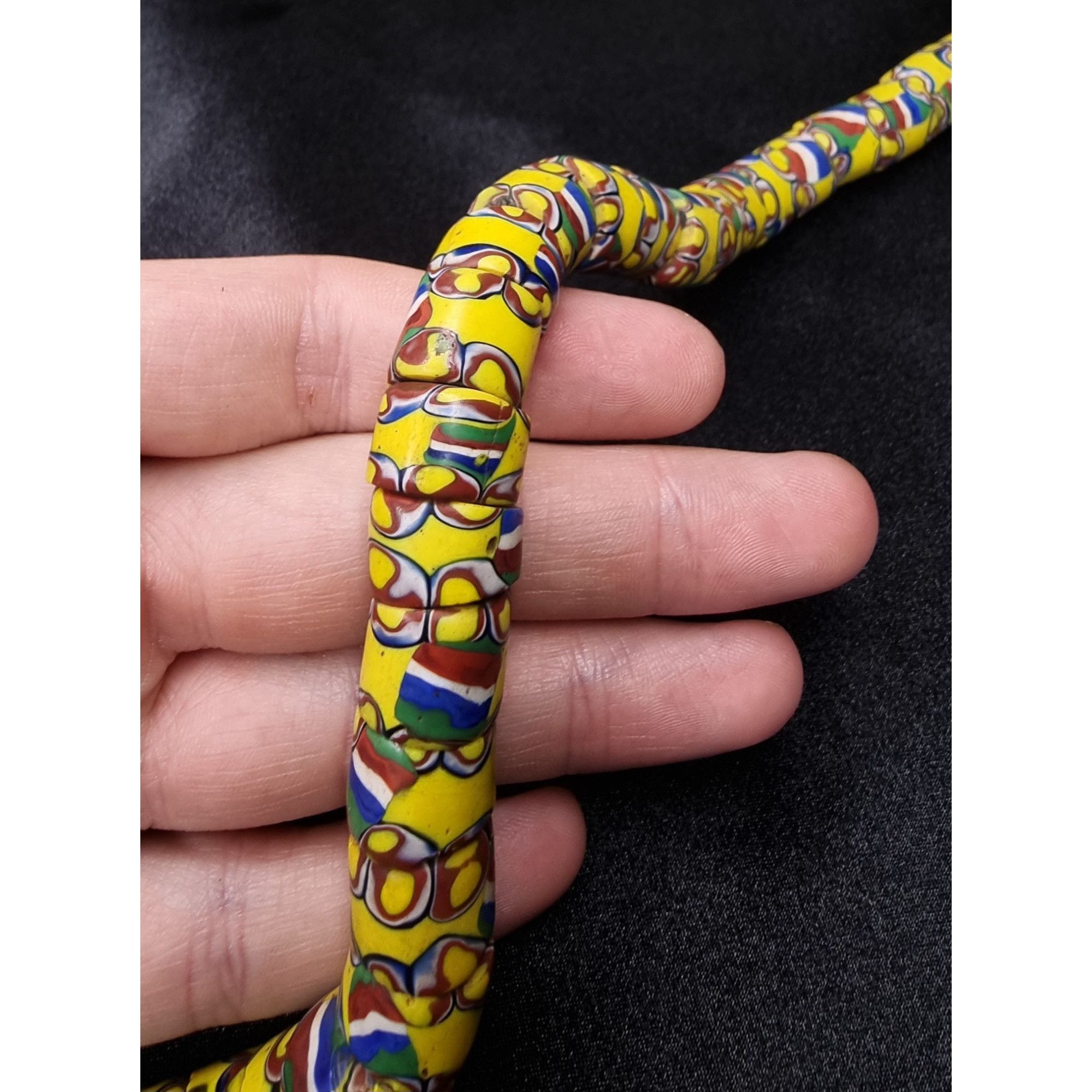 Vintage Vintage Long African Trade Bead Necklace Yellow Glass Multic Size ONE SIZE - 5 Thumbnail