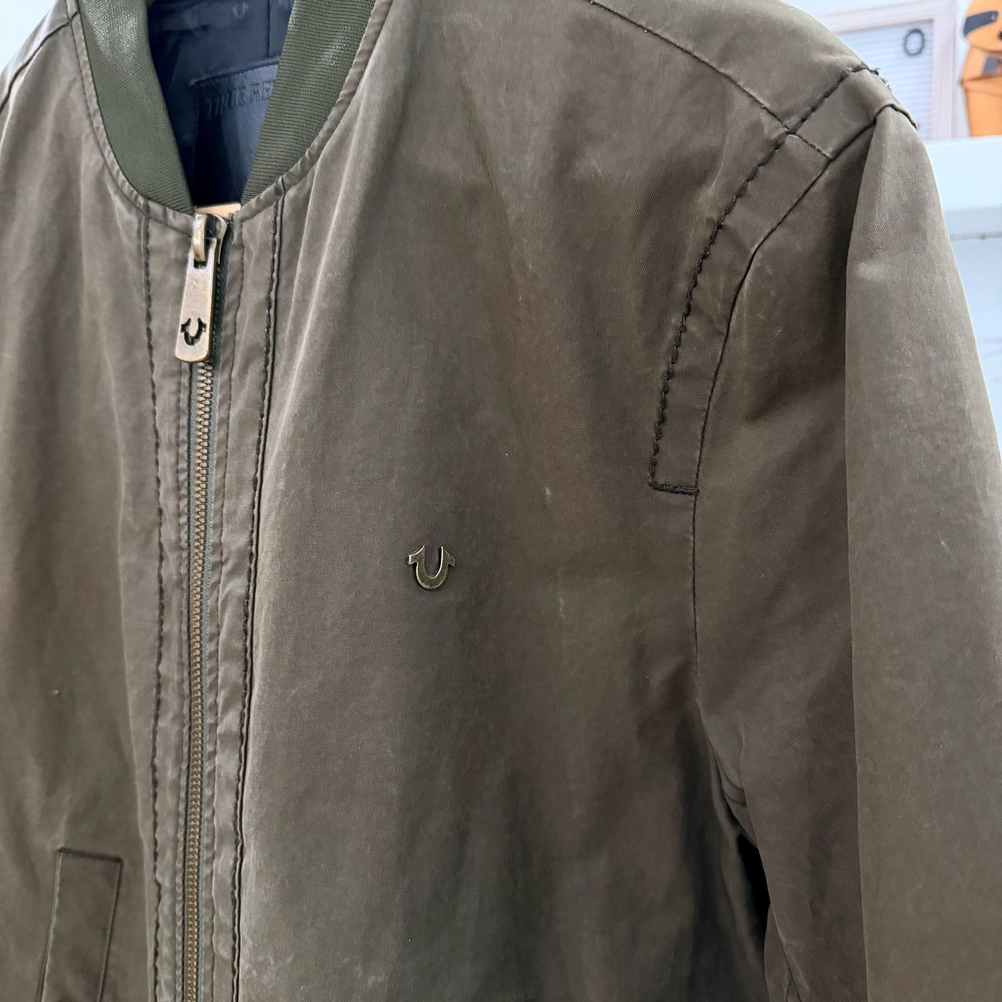 True Religion True Religion Logo Cotton Blend Olive Green Bomber Jacket Size US S / EU 44-46 / 1 - 4 Thumbnail