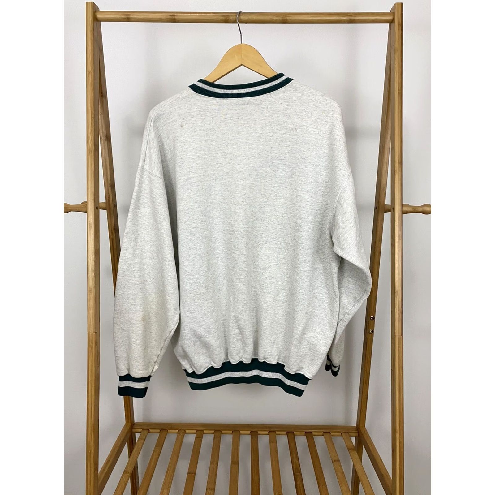 Vintage RARE VTG Kodiak Racing Nascar Striped Trim Ringer Sweatshirt Size L | Ultraclub Hoodie Pullover Mens Heather Gray Green Striped Racing Size US L / EU 52-54 / 3 - 2 Thumbnail