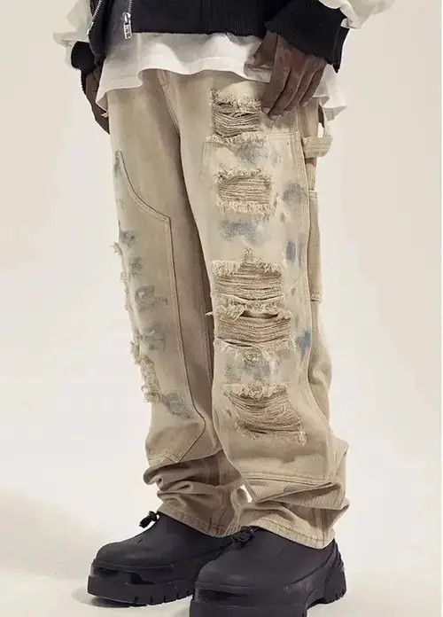 Jean Beige Paint Splatter Distressed Denim Jeans y2k Size US 30 / EU 46 - 1 Thumbnail