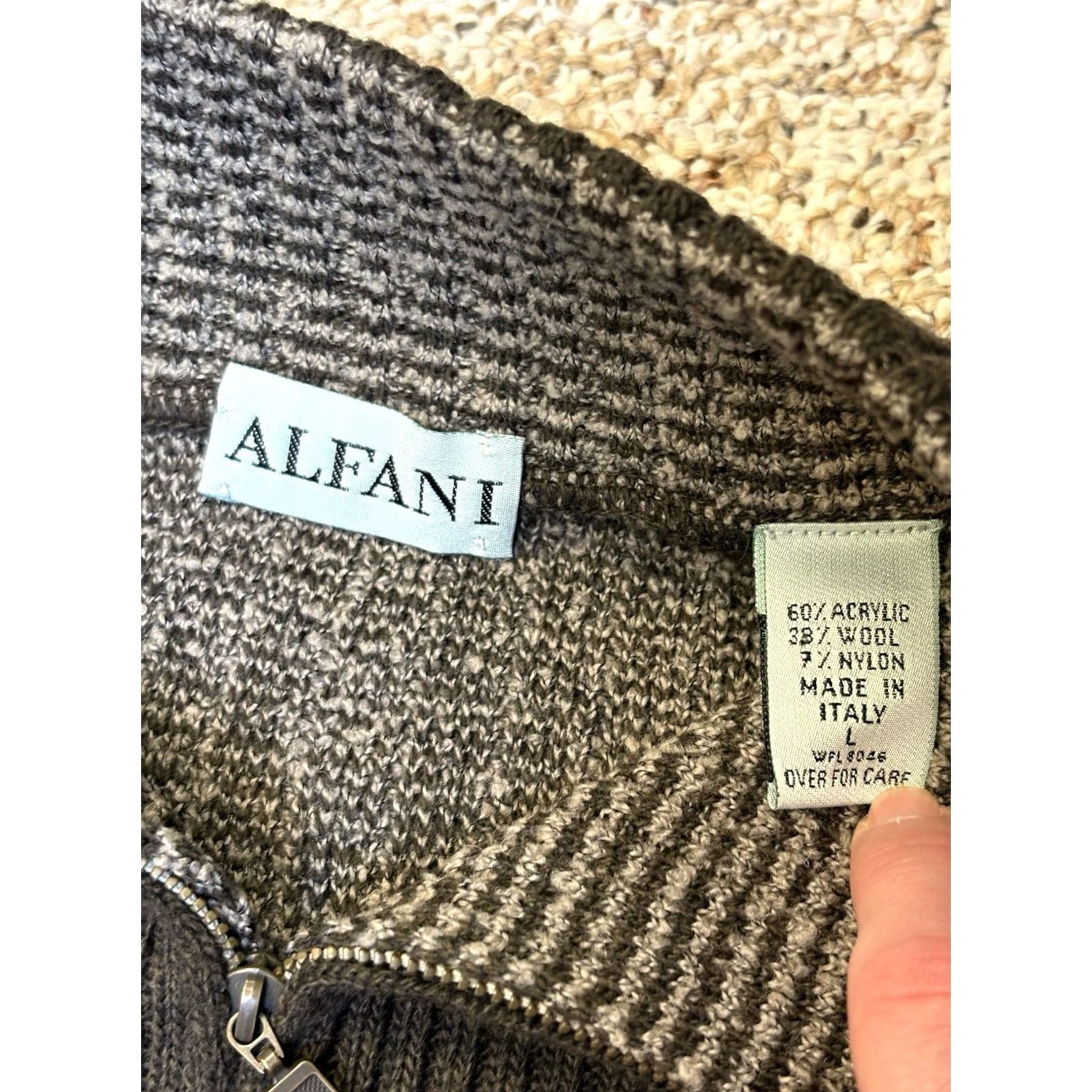 Alfani VINTAGE Alfani Wool Blend Quarter Zip Sweater Mens Large Mock Neck Pullover Knit Academia 80s 90s College University Comb Size US L / EU 52-54 / 3 - 2 Thumbnail