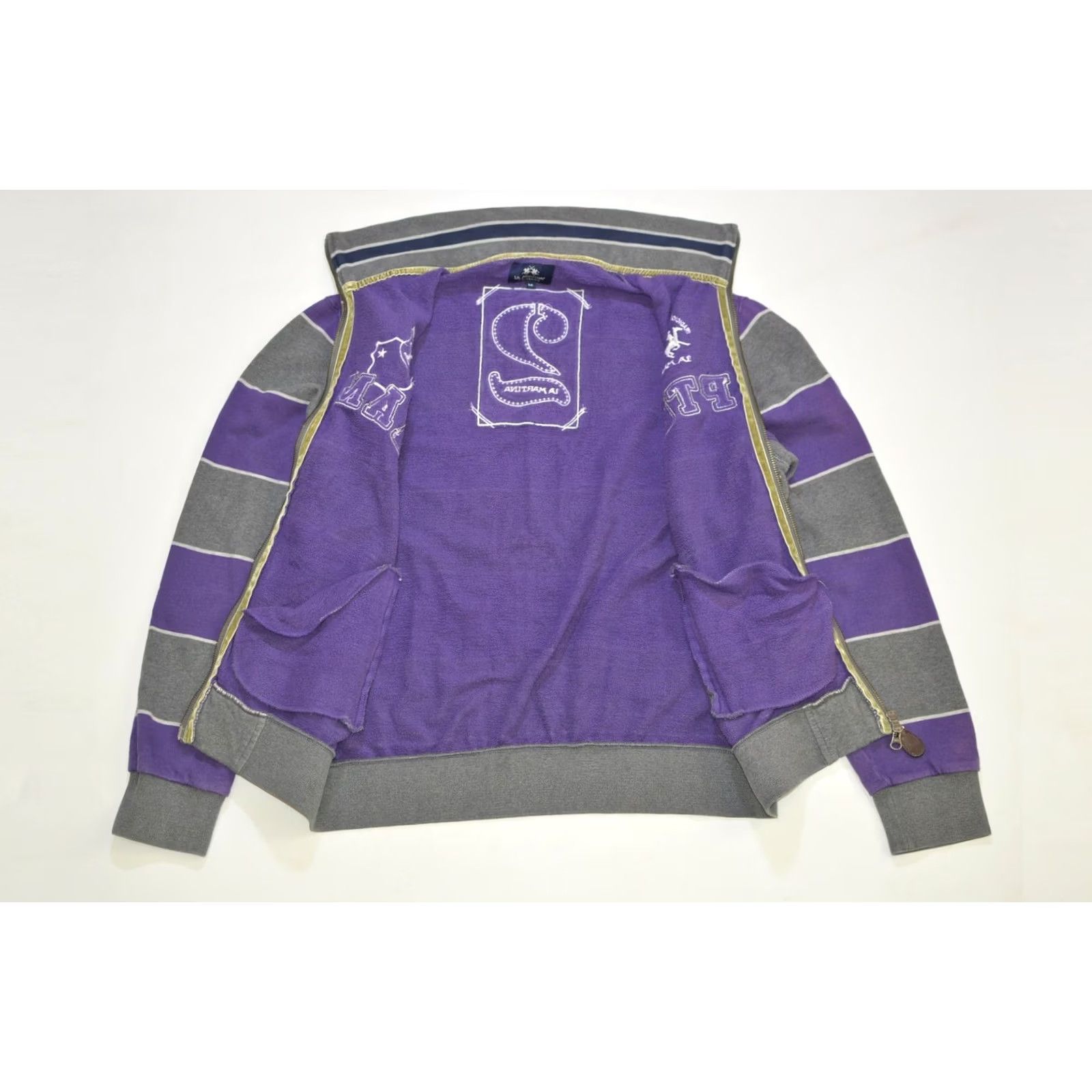 La Martina La Martina New York Hampton Full-Zip Striped Cotton Sweatshirt M Gray Purple Mens Size US M / EU 48-50 / 2 - 4 Thumbnail