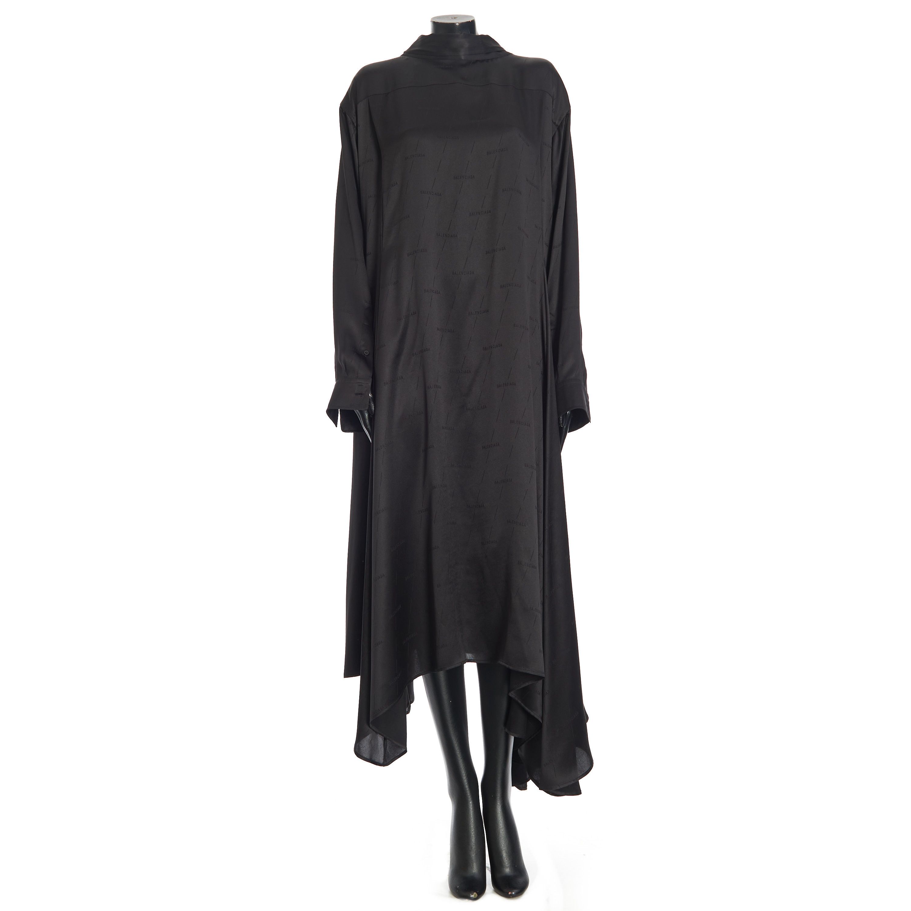 image of Balenciaga Double Back Monogram Print Midi Dress In Black Silk Jacquard, Women's (Size Small)