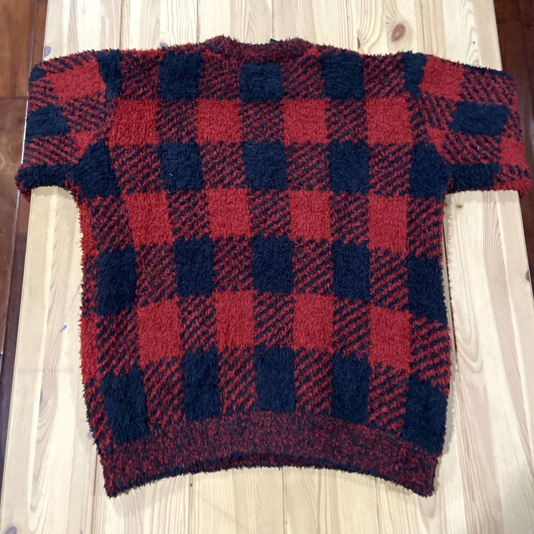 SKIMS Skims Cozy Knit Hoodie Sweatshirt Womens L/XL Red/Black Check Hooded Pullover Dolman Sleeve Knit Pocket Regular Pattern Classic Colorful Designer - Size L / US 10 / IT 46 - 6 Thumbnail