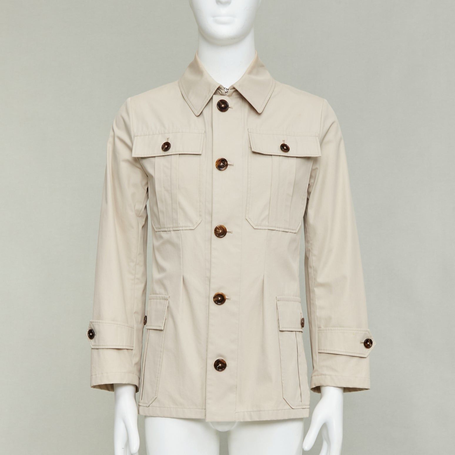 DOLCE GABBANA beige cotton brown horn buttons pockets field jacket IT44 XS