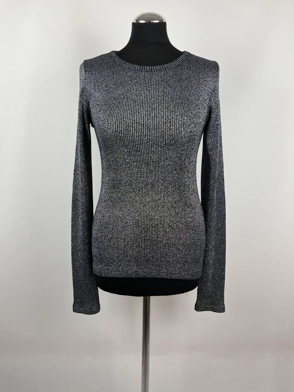 Other MIKUTA Metallic Ribbed Knit Top Silver Black Long Sleeve Size S / US 4 / IT 40 - 1 Thumbnail