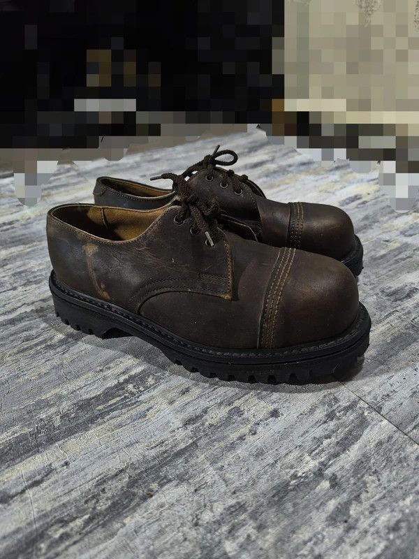 Genuine Leather Vtg Dark Brown Chunky Leather Metal Front Shoes Workwear Size US 8 / IT 38 - 2 Thumbnail