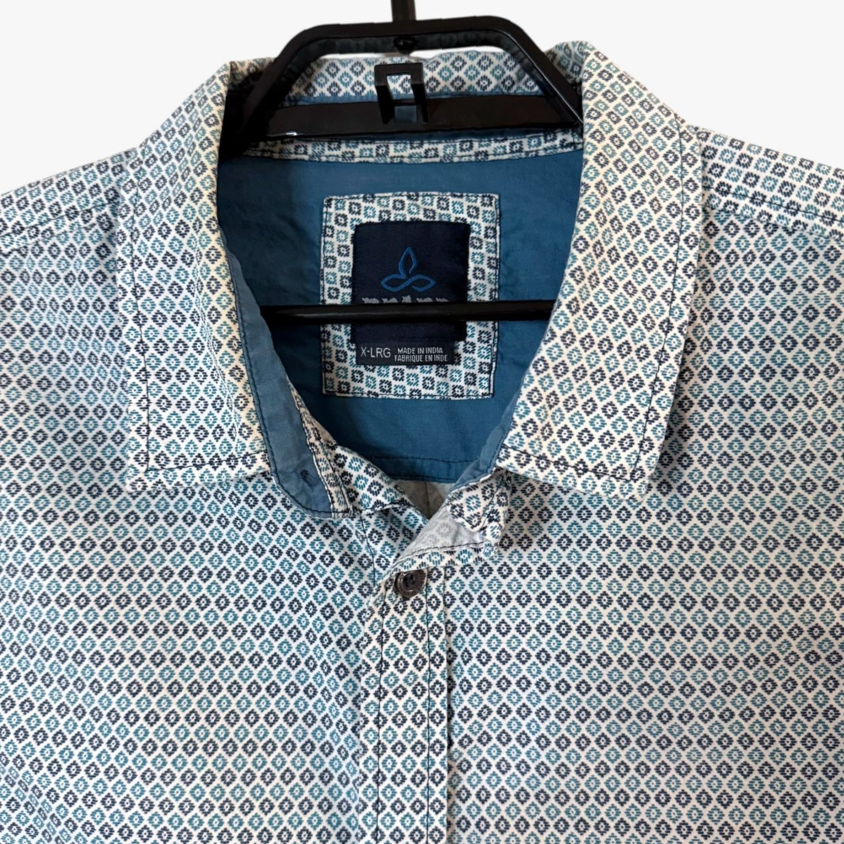Prana prAna Button-Up Shirt Blue XL Mens Short-Sleeve Geometric Organic Cotton Travel Classic City Nature Outdoor Preppy All Seasons Holiday Size US XL / EU 56 / 4 - 5 Thumbnail
