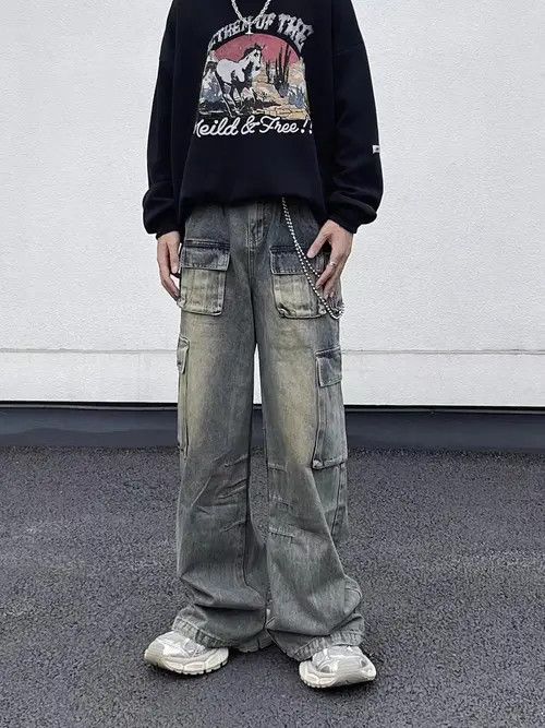VIBE Retro Distressed Yellow Mud Loose Cargo Jeans Size US 30 / EU 46 - 5 Thumbnail
