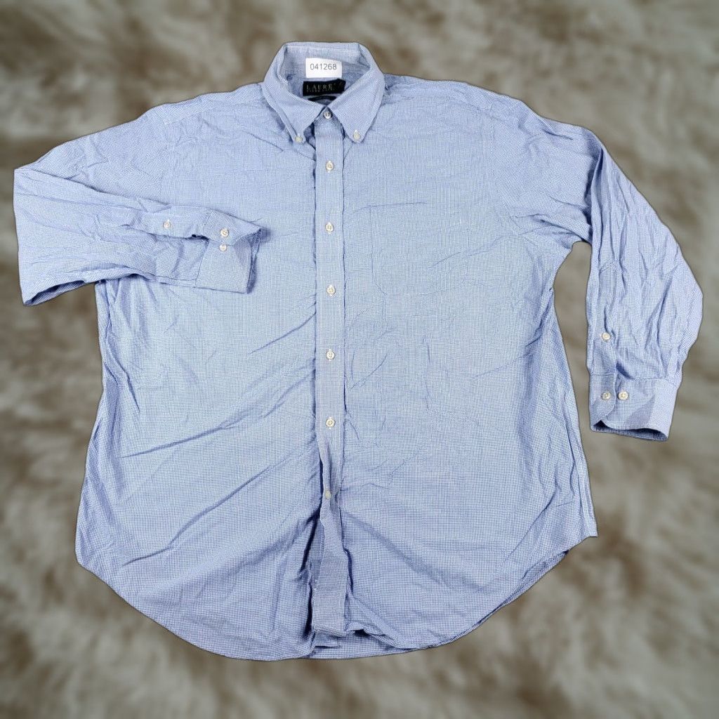Ralph Lauren VINTAGE Ralph Lauren Shirt Mens 16.5 Blue Check Dress Button Up Long Sleeve Non-Iron Pockets 100% Cotton Regular Adult Mens Size 42R - 1 Thumbnail