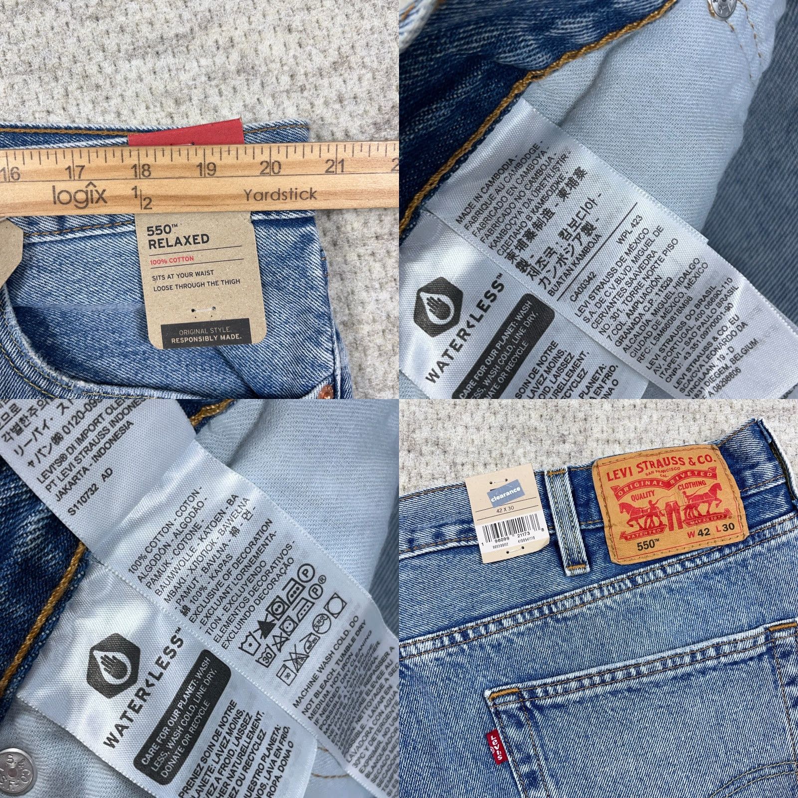 Levi's Levi's 550 Jeans Men 42x30 Relaxed Fit Distressed Blue Cotton Denim Medium Wash 5-Pocket Regular Inseam 30in Size US 42 / EU 58 - 9 Thumbnail