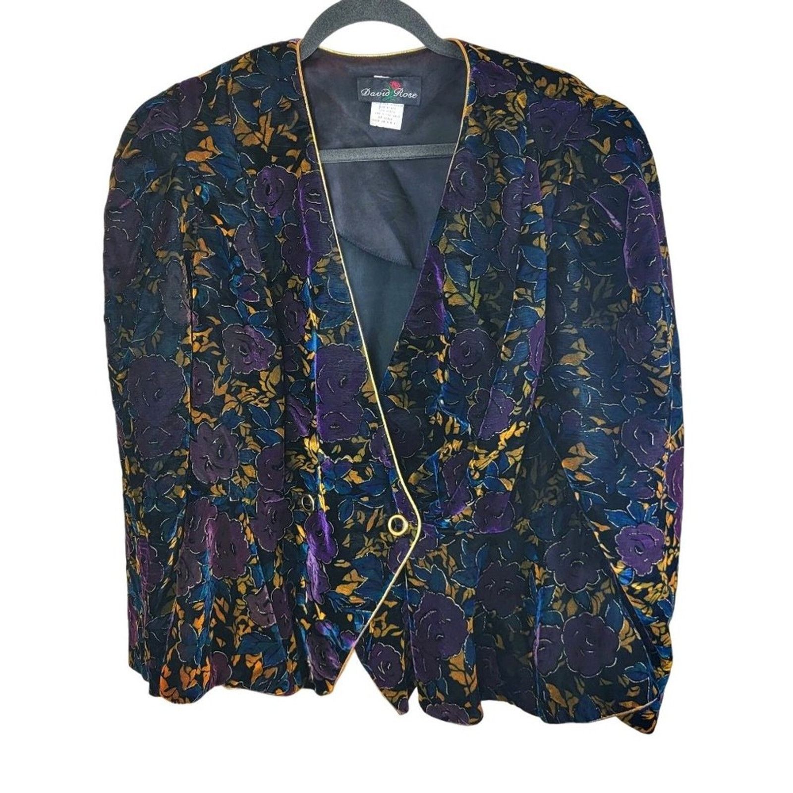 Vintage David Rose Womens Floral Velour Blazer size 16 Black Size XXL / US 16-18 / IT 52-54 - 10 Thumbnail