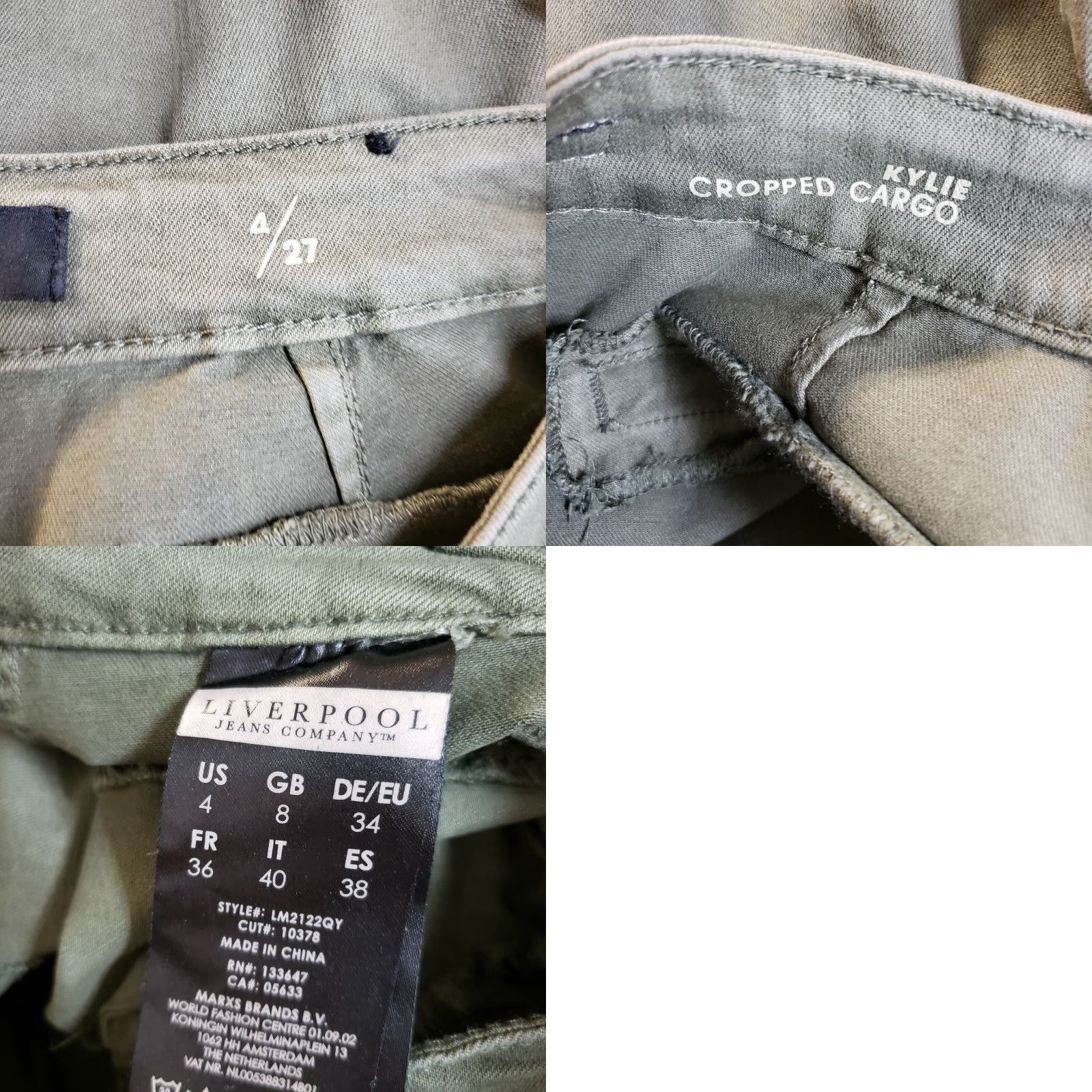 Vintage Liverpool Womens Kylie Cropped Cargo Pants Size 4 Green Mid Rise Cotton Blend Cropped Pants Womens Liverpool Jeans Casual Size 27" / US 4 / IT 40 - 8 Thumbnail