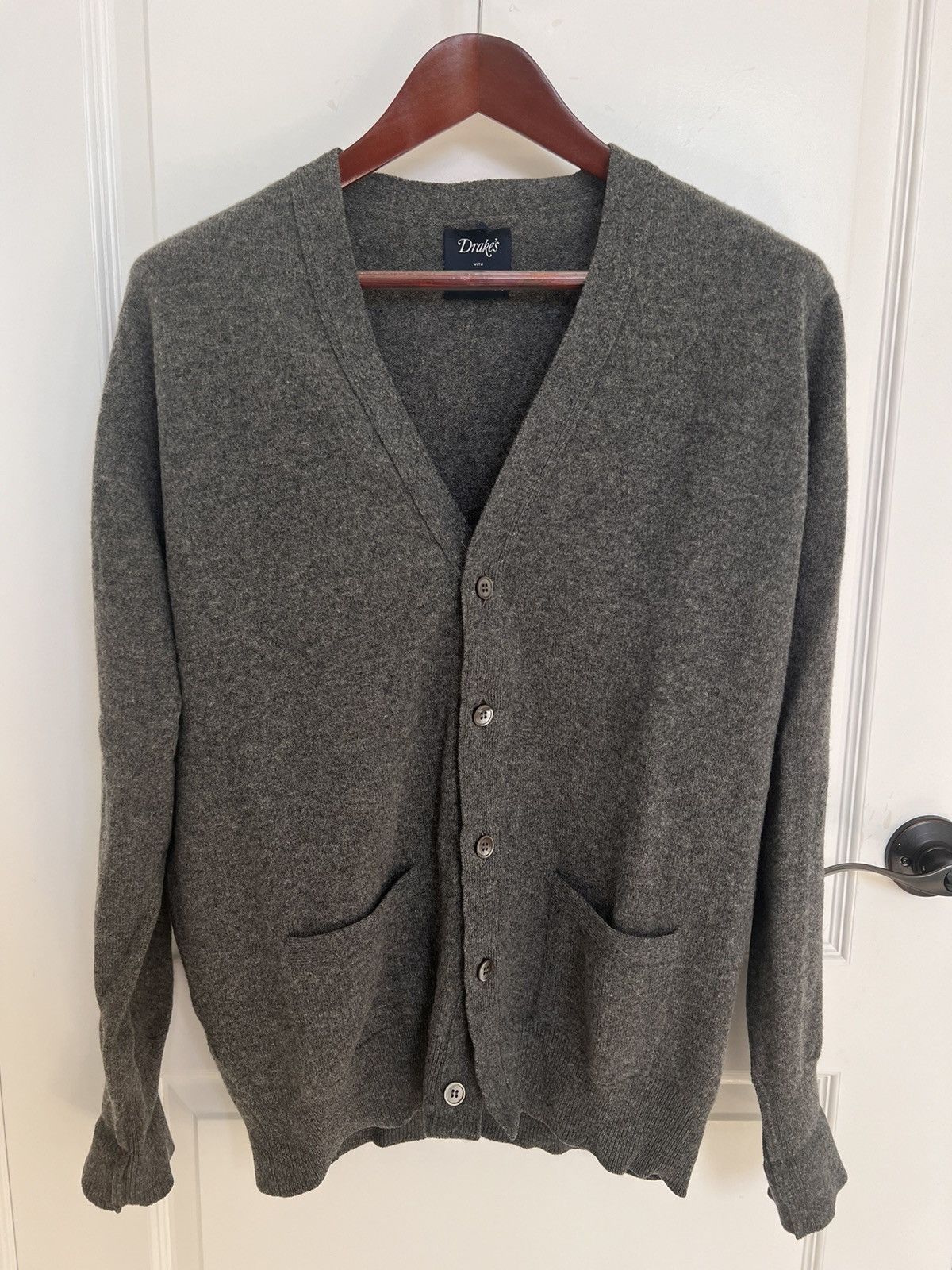 image of Drakes X David Coggins Cardigan - XL in Grey, Men's