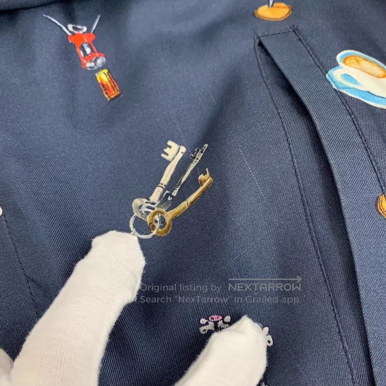 Fendi Fendi Navy Blue Cartoon Pattern Printed Silk Collar Zipper Size US M / EU 48-50 / 2 - 9 Thumbnail