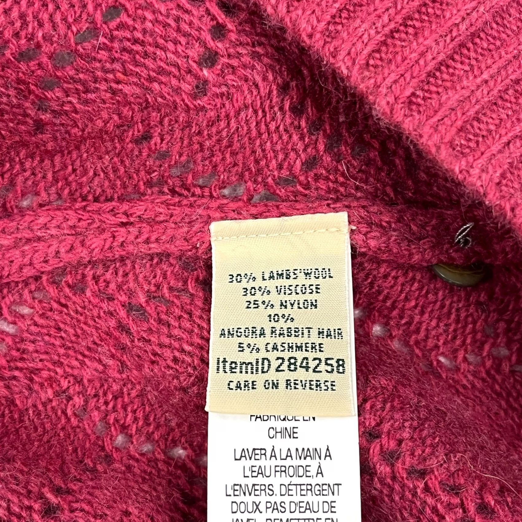 Vintage LL Bean Cardigan Sweater Womens XL Petite Angora Cashmere Wool Open Knit Red V-Neck Long Sleeve Knit Solid Vintage? No Size XL / US 12-14 / IT 48-50 - 6 Thumbnail
