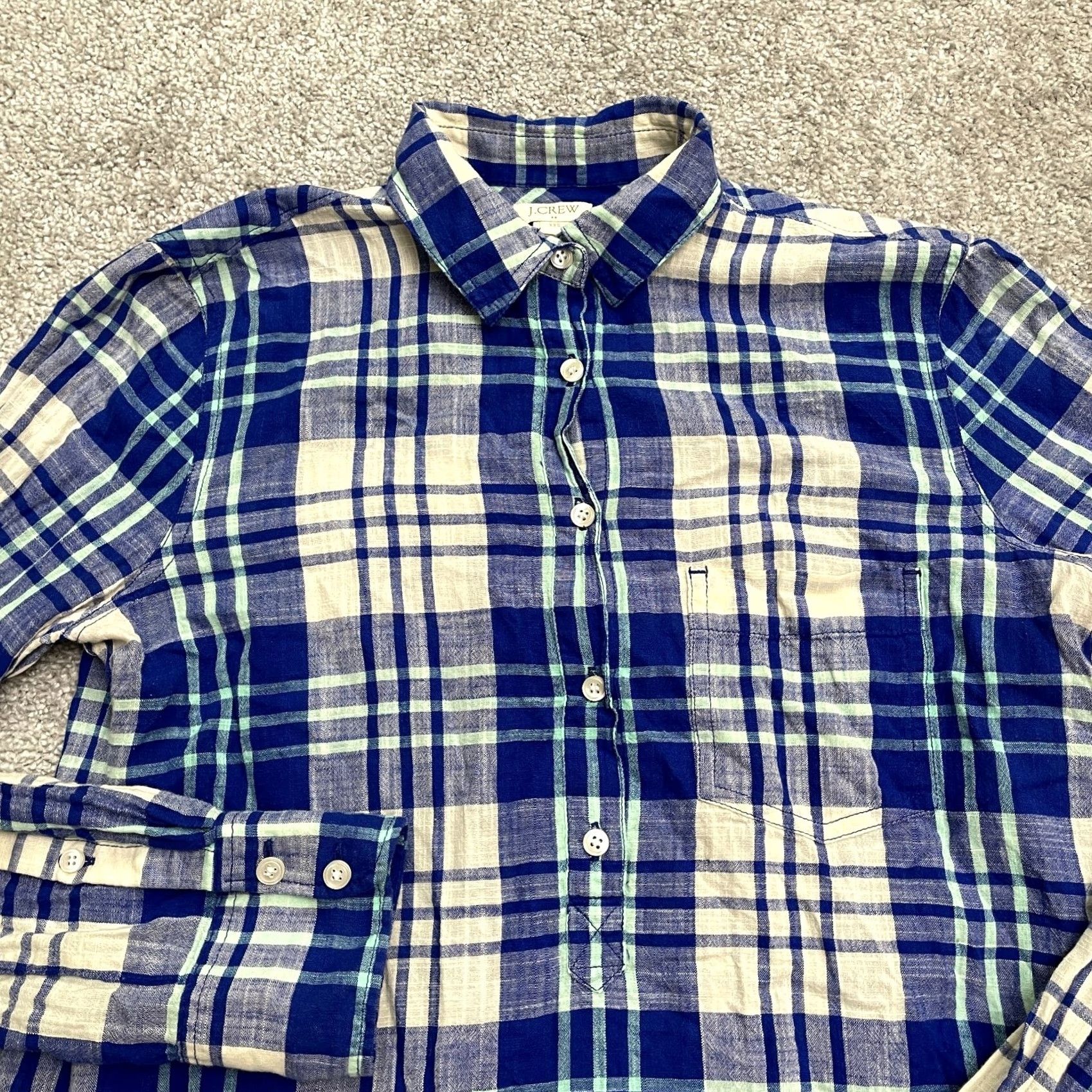 J.Crew J.Crew Shirt Womens XXS Blue White Plaid Button-Up Long Sleeve Cotton Top Size XXS / US 00 / IT 34 - 3 Thumbnail