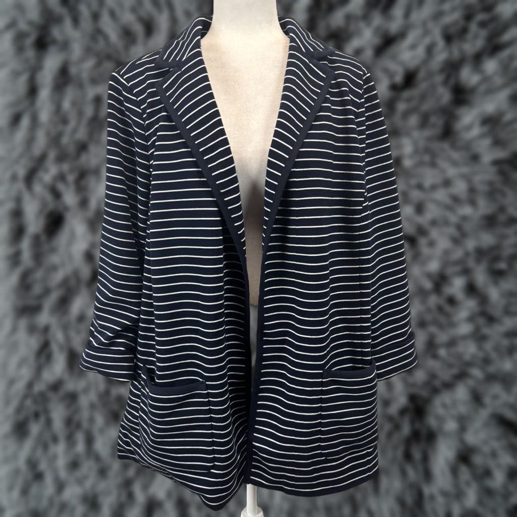 NEW! Talbots Striped Blazer Jacket 3Xp Petites Navy Open Front