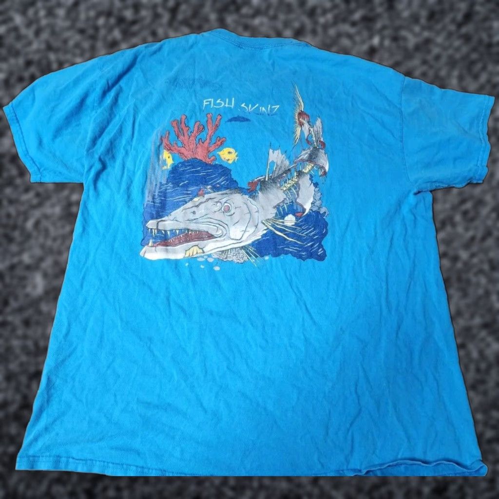 Skin VINTAGE Fish Skinz Zombie Fish Graphic T Shirt Mens XL Blue Distressed Size US XL / EU 56 / 4 - 1 Thumbnail