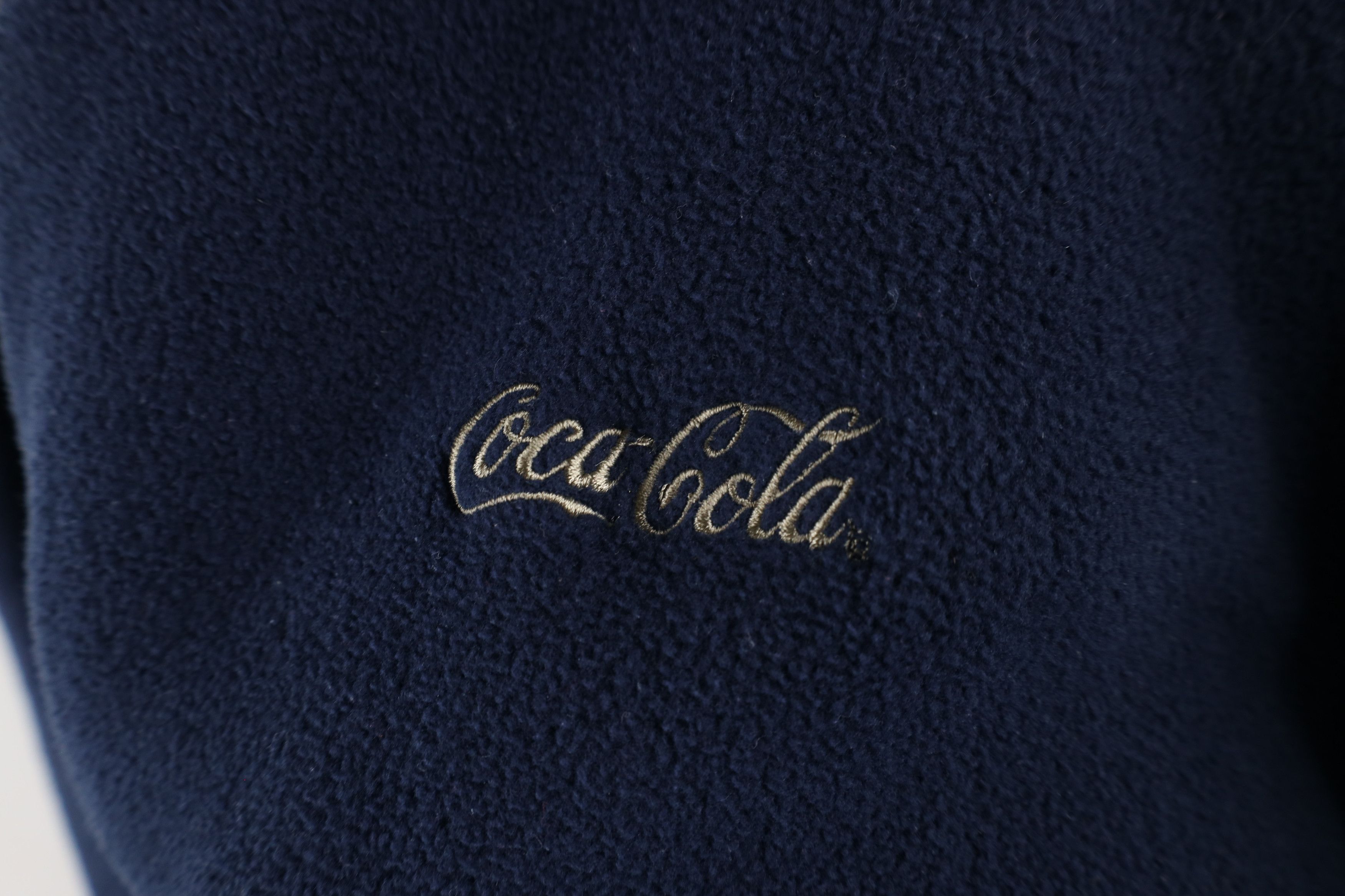 Vintage Vintage 90s Coca Cola Script Fleece Bomber Jacket Blue Size US XL / EU 56 / 4 - 4 Thumbnail