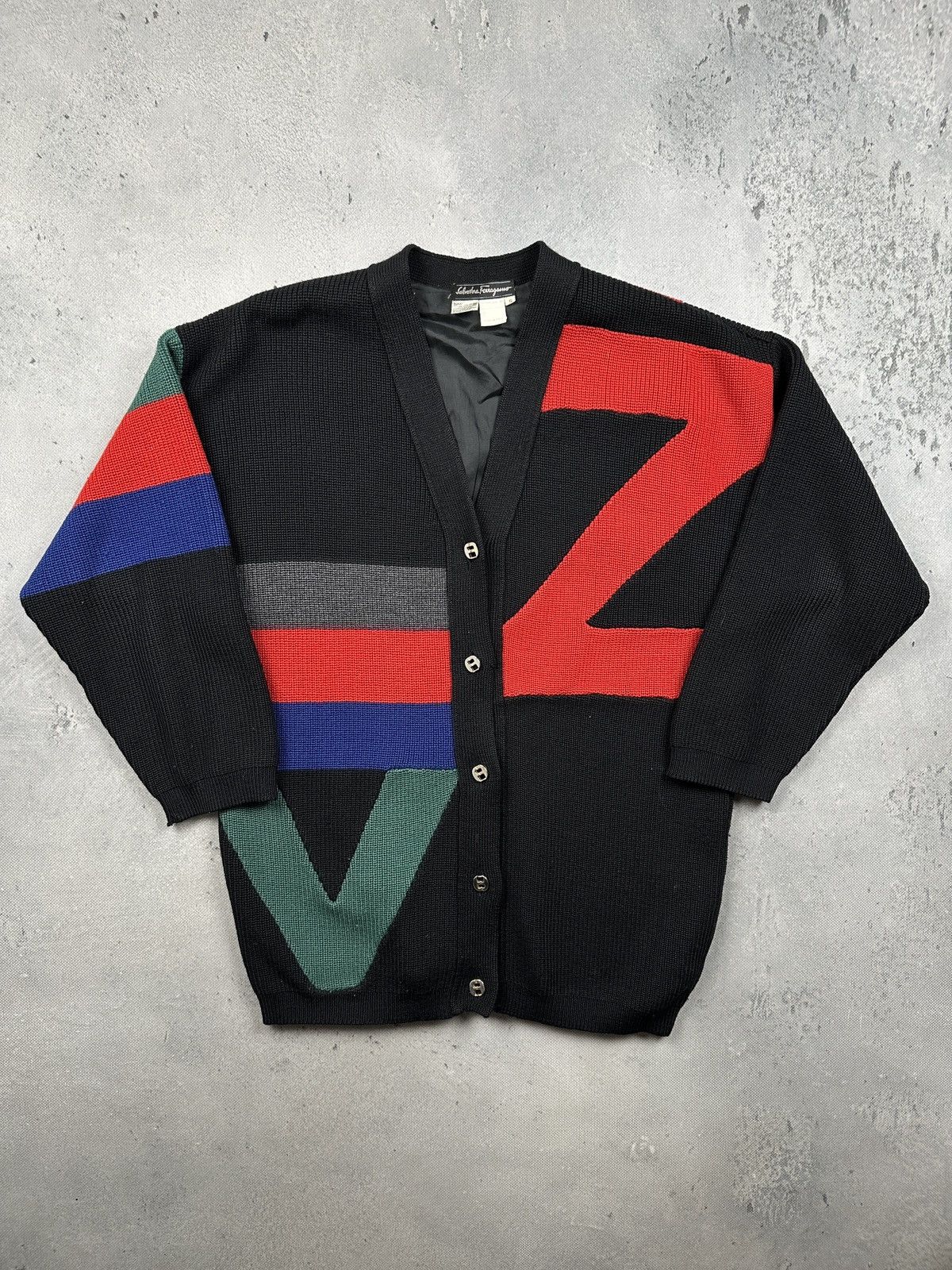 Salvatore Ferragamo Salvatore Ferragamo Geometric Wool Cardigan Archive Italy Size S / US 4 / IT 40 - 1 Thumbnail