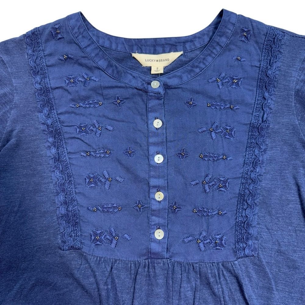 Lucky Brand NWT New Lucky Brand Embroidered Crochet Trim Blue Top Size Size S / US 4 / IT 40 - 6 Thumbnail