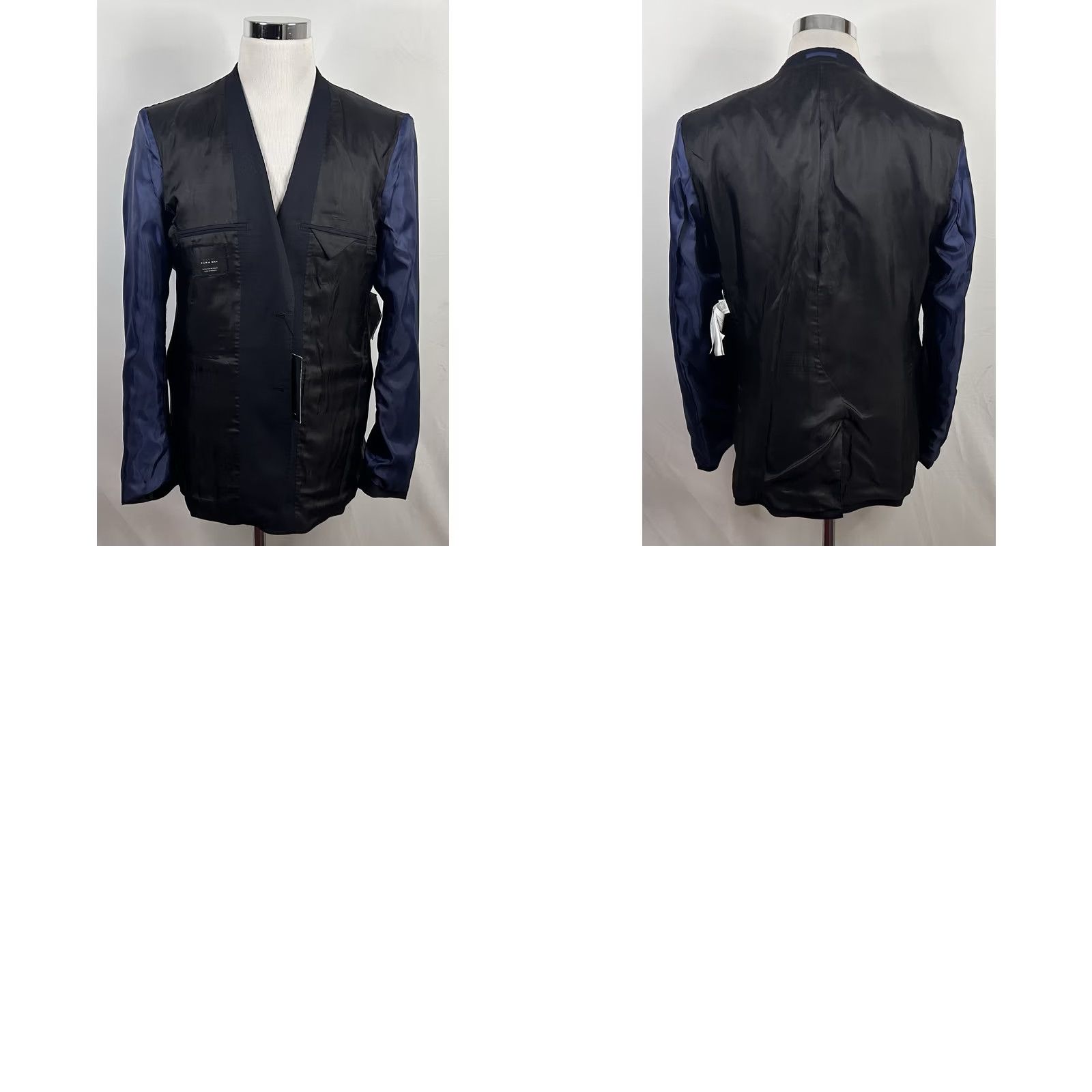 Zara NWT Zara Man Basic 46R Sport Coat Dark Navy Blue Two Button Vented Poly Blend Sport Coat Mens 2 Button Notch Lapel Regular Fit Navy Blue Size US XS / EU 42 / 0 - 8 Thumbnail