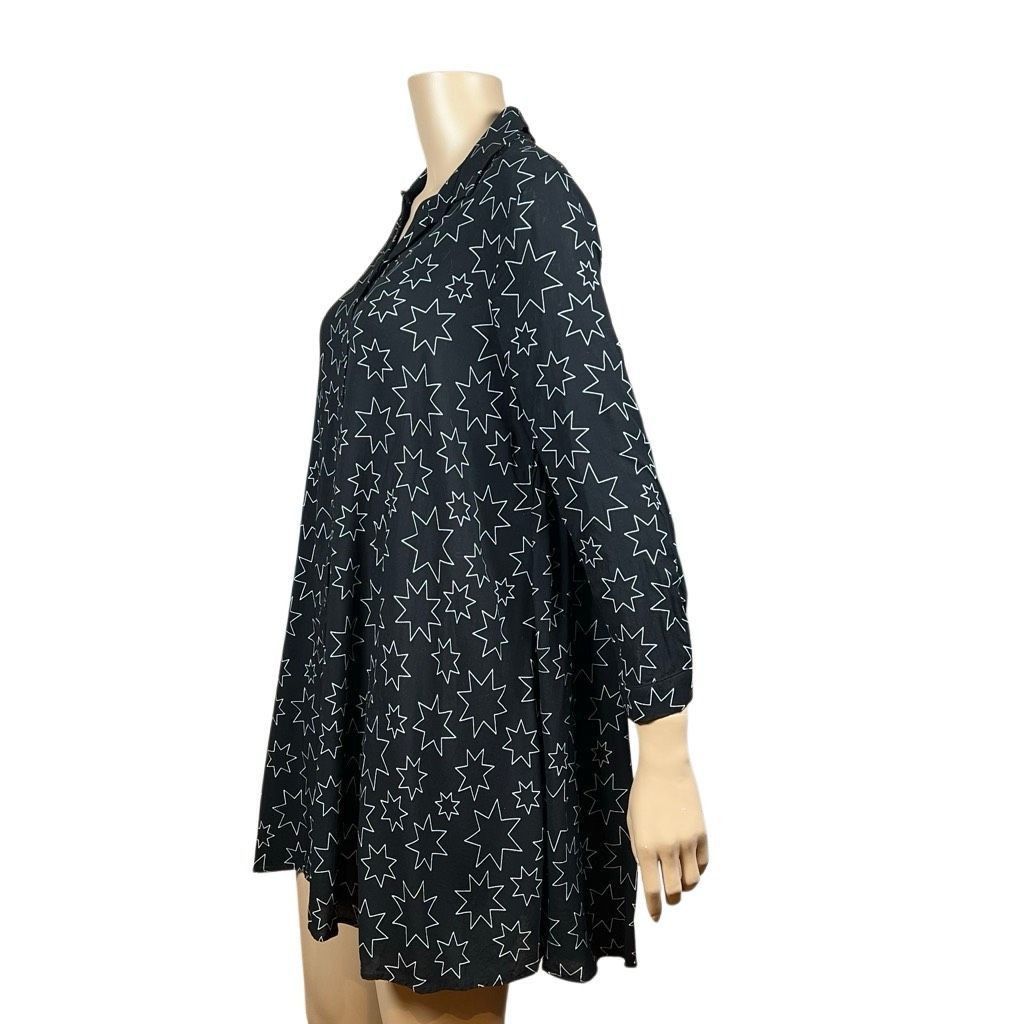 Zara Zara Woman Premium Denim Collection Star Print Shirt Dress Black White XS (050) Size XS / US 0-2 / IT 36-38 - 4 Thumbnail