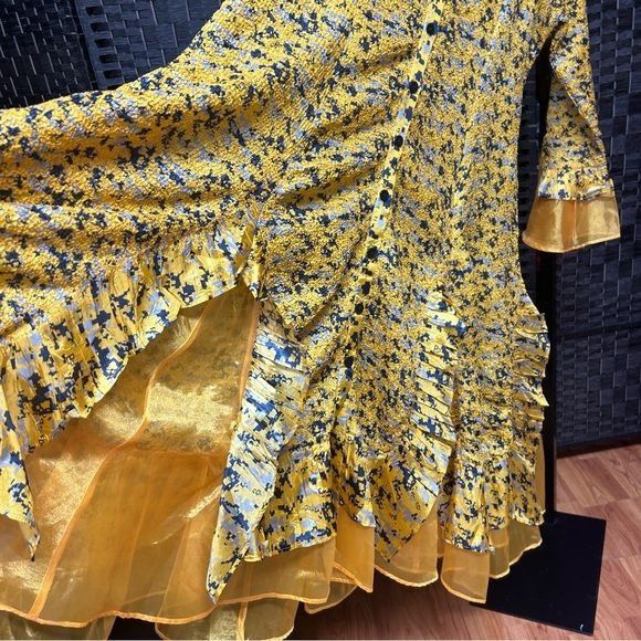Other Jenny T golden yellow navy blue frilly Aline dress ruched pl Size XL / US 12-14 / IT 48-50 - 2 Thumbnail