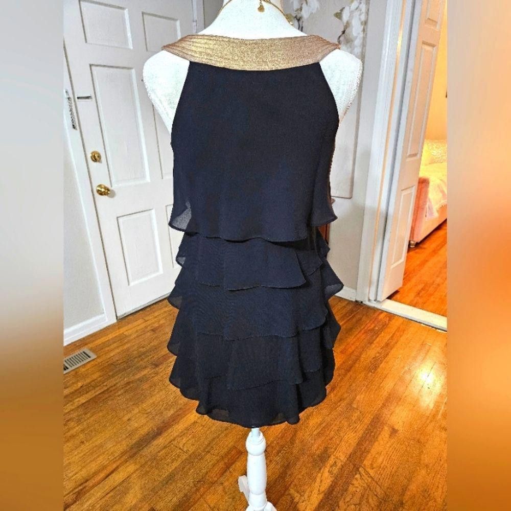 Designer Robbie Bee Layered Black Dress with Gold Neckline Size S / US 4 / IT 40 - 5 Thumbnail