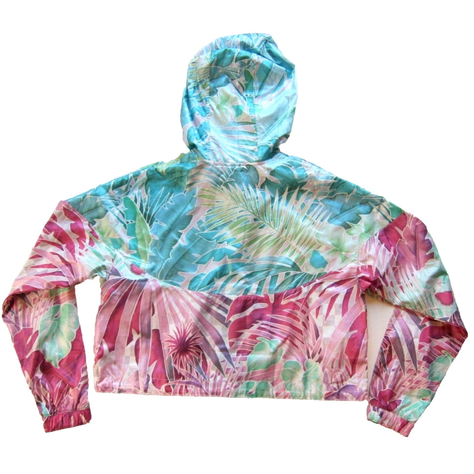 Nike VINTAGE Nike Pink Green Blue Tropical Hawaiian Full Zip Hooded Crop Windbreaker Jacket S Size S / US 4 / IT 40 - 2 Thumbnail