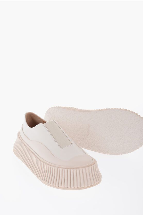 image of Jil Sander Leather Slip-On Sneakers With Platform Sole in Grey, Women's (Size 7)