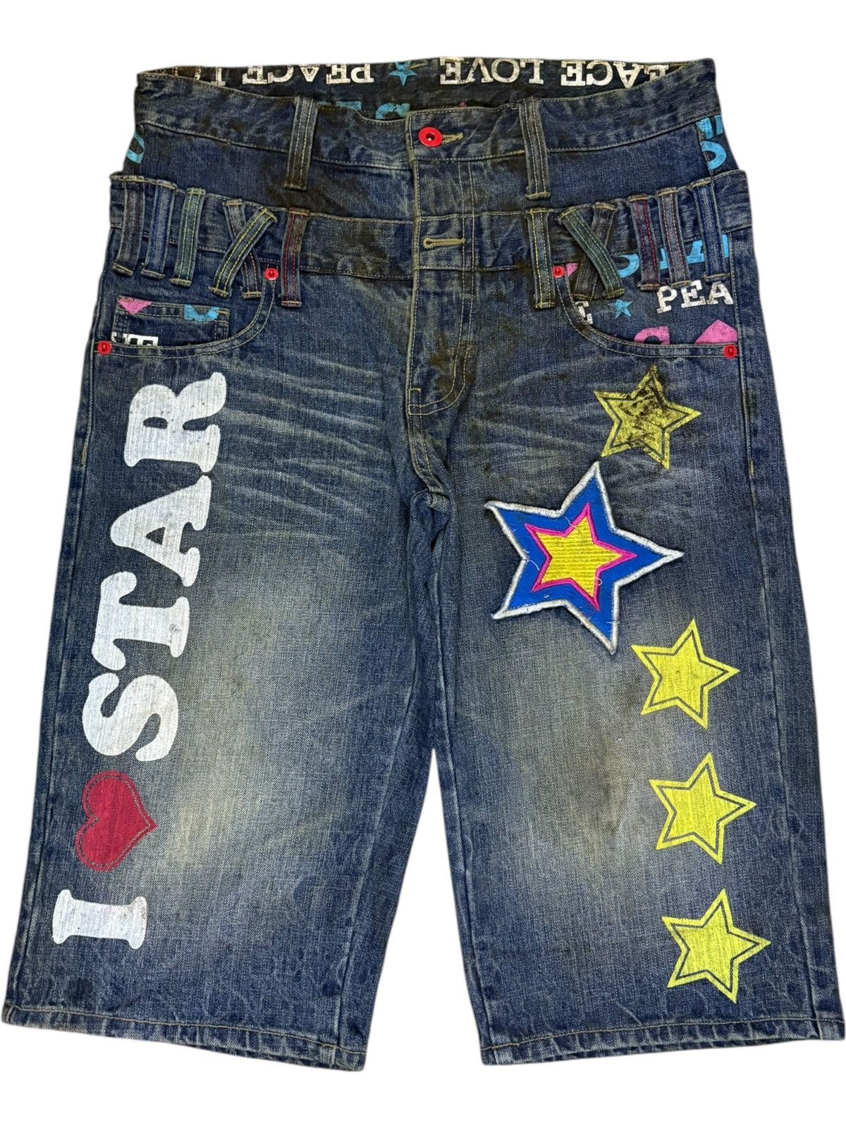Japanese Brand Vintage Japanese Brand Double Waist Mud Wash Jean Shorts Size US 32 / EU 48 - 1 Thumbnail