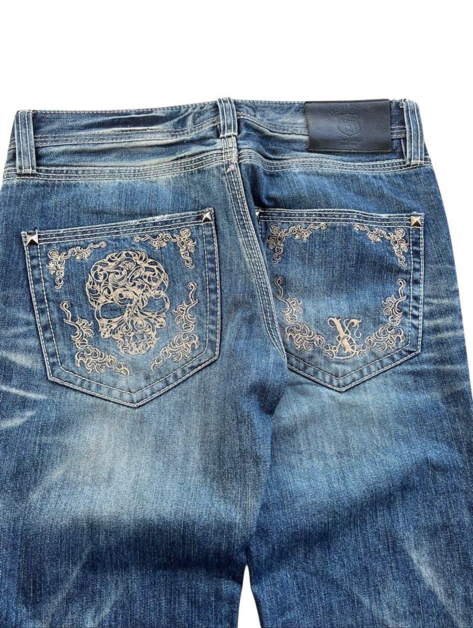 Tornado Mart 2000s japanese XFRM whisker skull flare denim Size US 31 - 4 Thumbnail