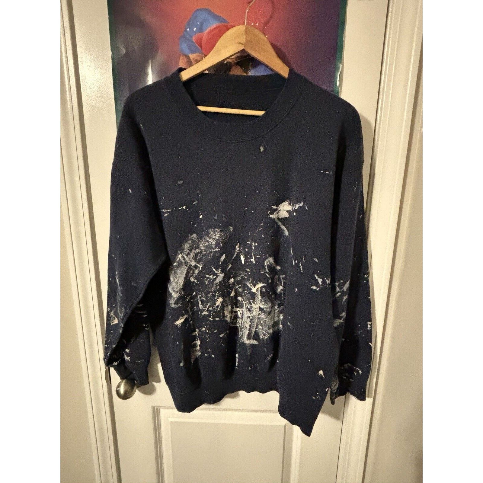 Other Vintage thrashed blue paint custom Crewneck navy blue Size US L / EU 52-54 / 3 - 1 Thumbnail