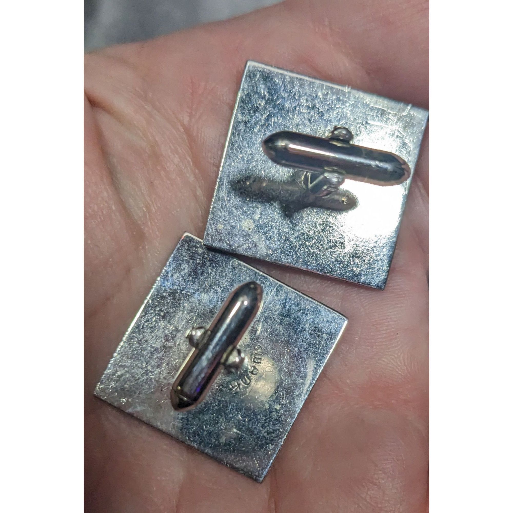 Other Modern Silver Tone Geometric Square Cufflinks Size ONE SIZE - 2 Thumbnail