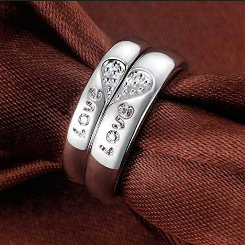 Designer 2pcs Sterling Silver Matching Heart Love Open Couple Rings Size ONE SIZE - 5 Thumbnail