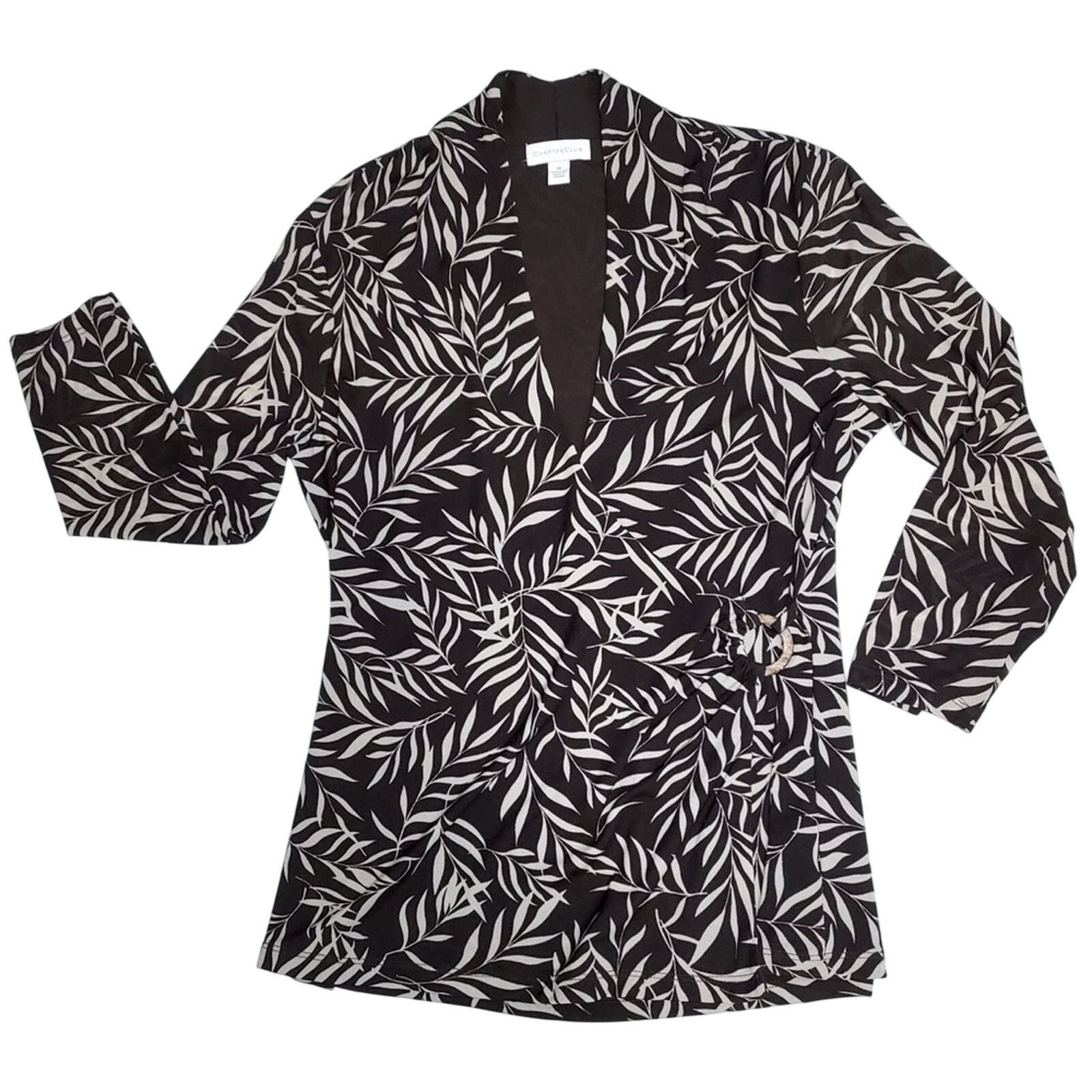 Other Charter Club Nylon Black White Tropical Blouse Shirt Top Size M / US 6-8 / IT 42-44 - 1 Thumbnail