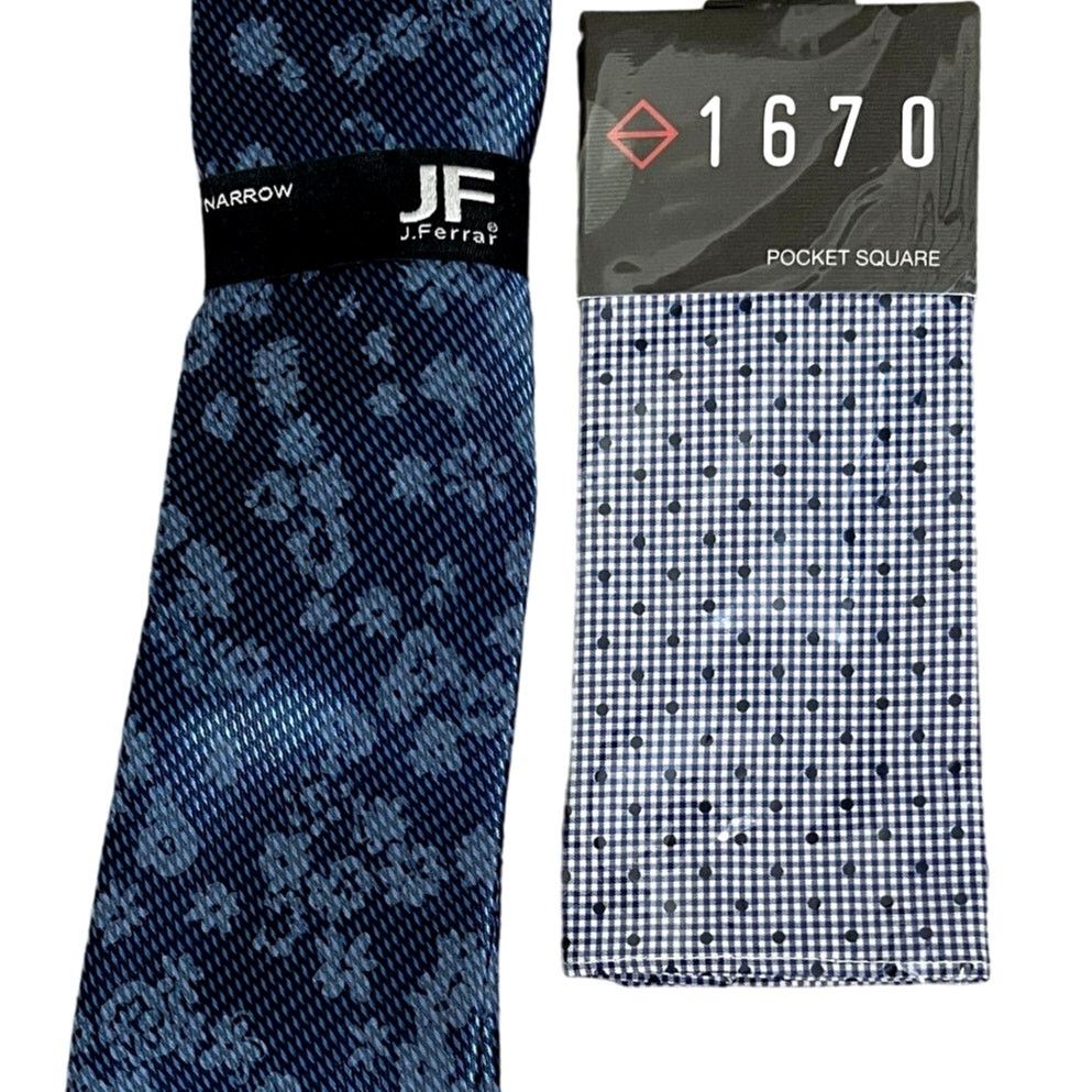 J Ferrar Set J Ferrar Narrow Indigo Floral Stripe Tie 1670 Pocket Sq Size ONE SIZE - 1 Thumbnail