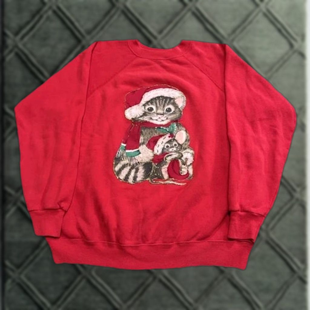 Vintage VINTAGE 90s Christmas Cute Kitty Cat Glitter Holiday Red Crewneck Sweatshirt XL Women Shirt Pullover Crew Neck Activewear Girls? Size XL / US 12-14 / IT 48-50 - 1 Thumbnail