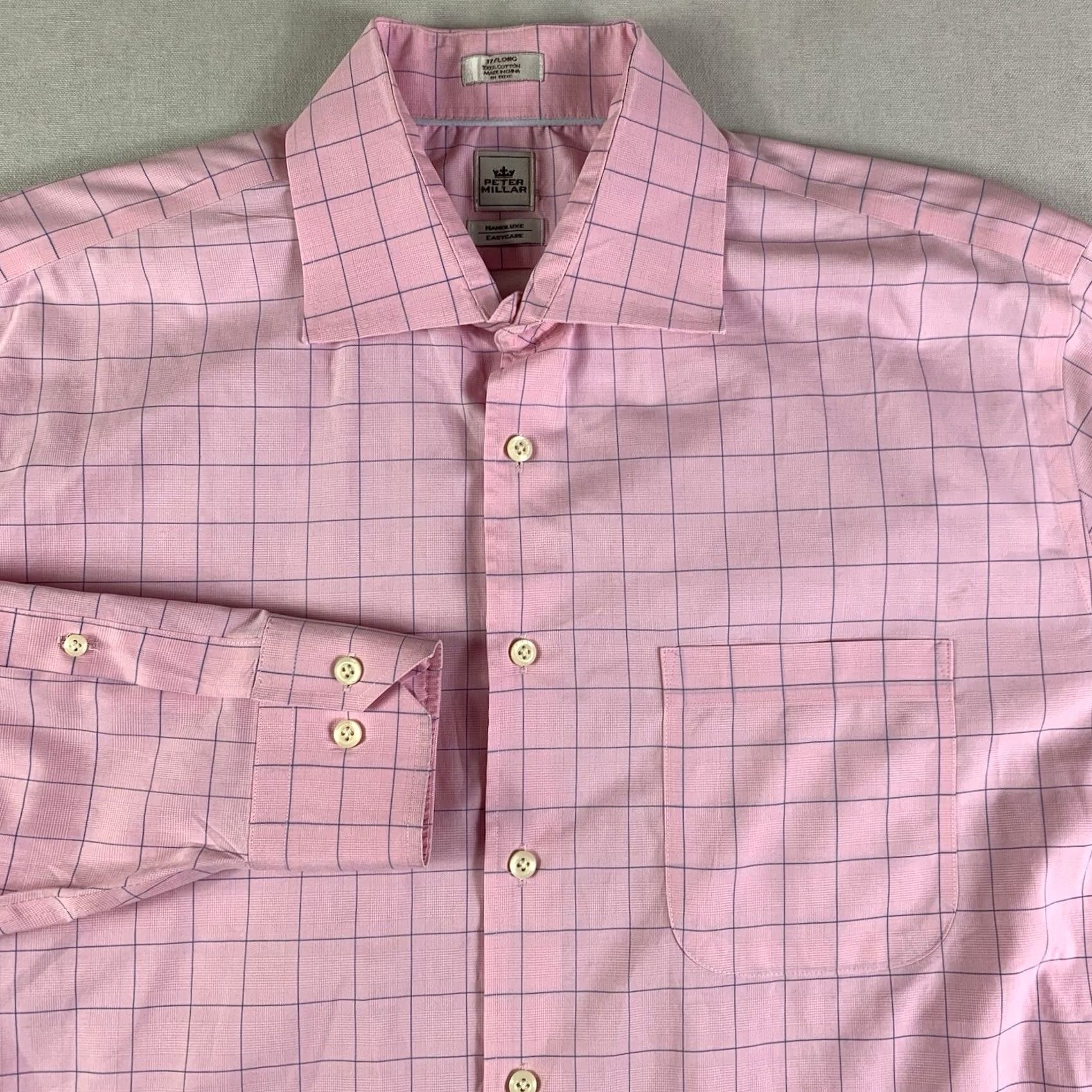 Peter Millar Peter Millar Button Up Shirt Mens 17 Long Pink White Windowpane Nanoluxe Nanoluxe Button-Up Shirt Regular Size 17 Pink Windowpane Mens Constants Size US XL / EU 56 / 4 - 2 Thumbnail
