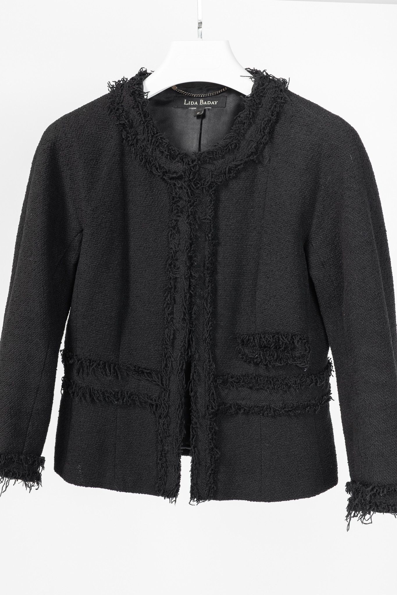 Other Lida Baday Black Boucle Tweed Fringe-Trim Jacket Size L / US 10 / IT 46 - 3 Thumbnail