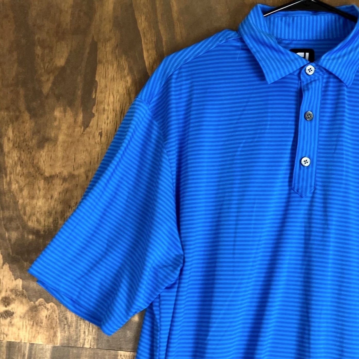 Footjoy FootJoy Mens Shirt Polo Striped Short Sleeve Button-Down Collared Athletic Breathable Quick Dry L Blue Size US L / EU 52-54 / 3 - 4 Thumbnail